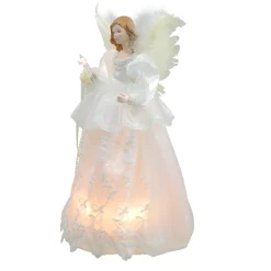 Kurt Adler Angels-14" Ivory And White Lighted Angel Christmas Tree Topper - Clear Lights