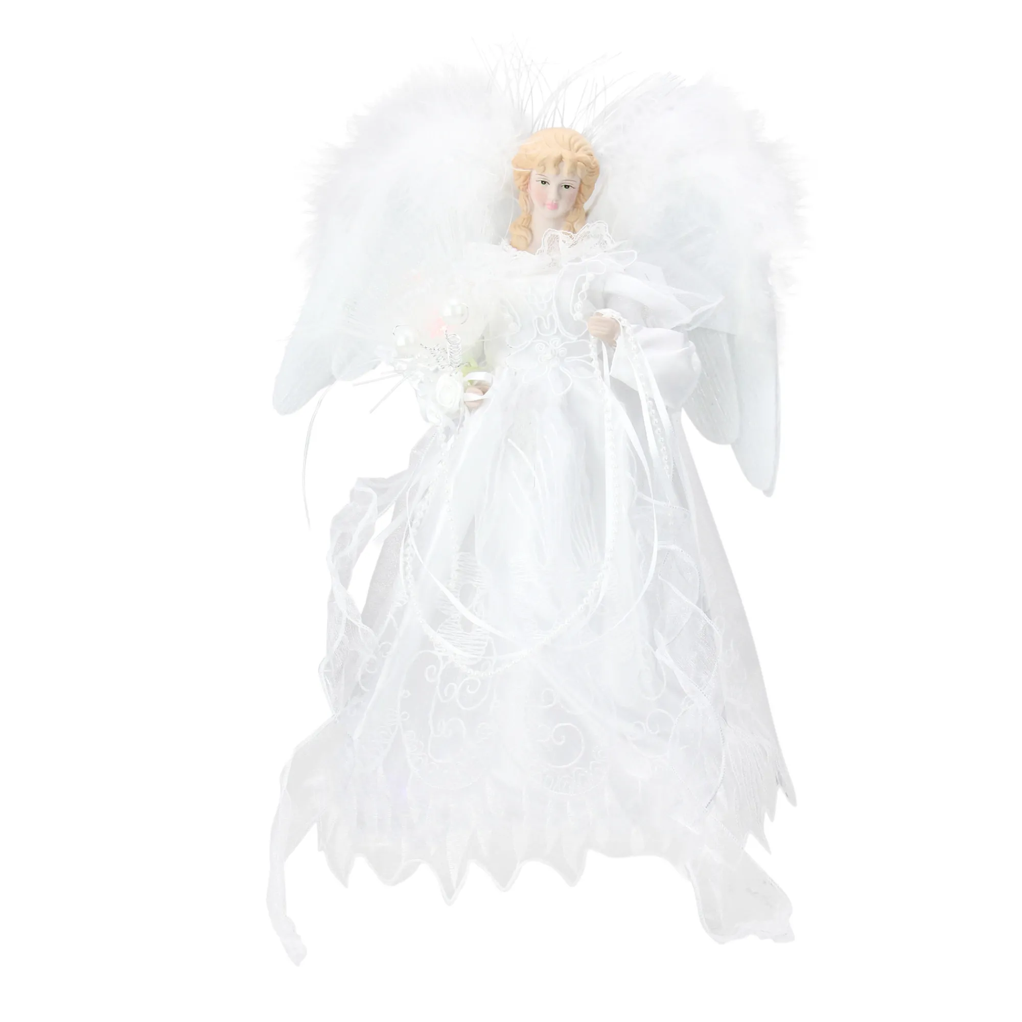 Kurt Adler Angels-12" Led Fiber Optic White And Silver Angel Christmas Tree Topper