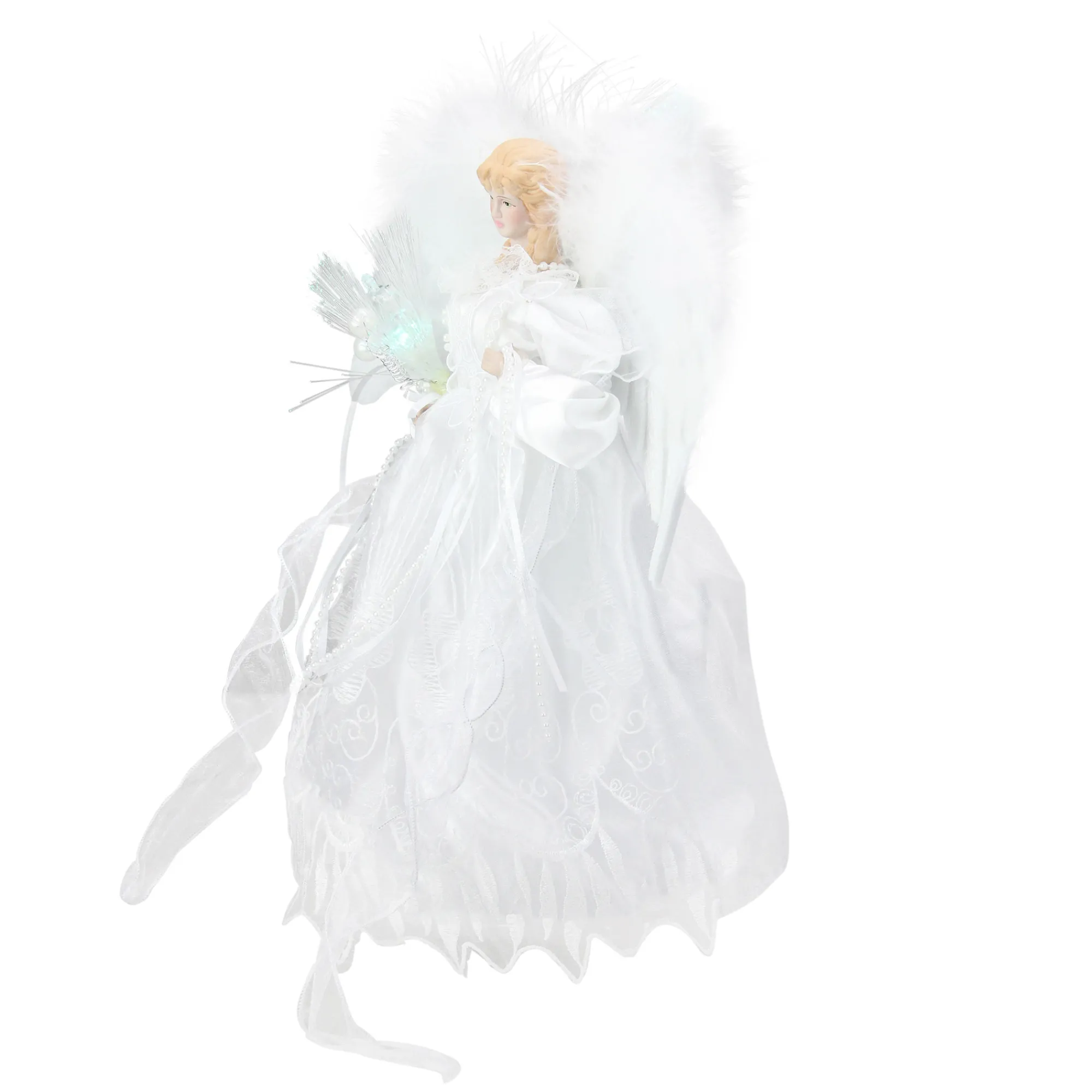 Kurt Adler Angels-12" Led Fiber Optic White And Silver Angel Christmas Tree Topper