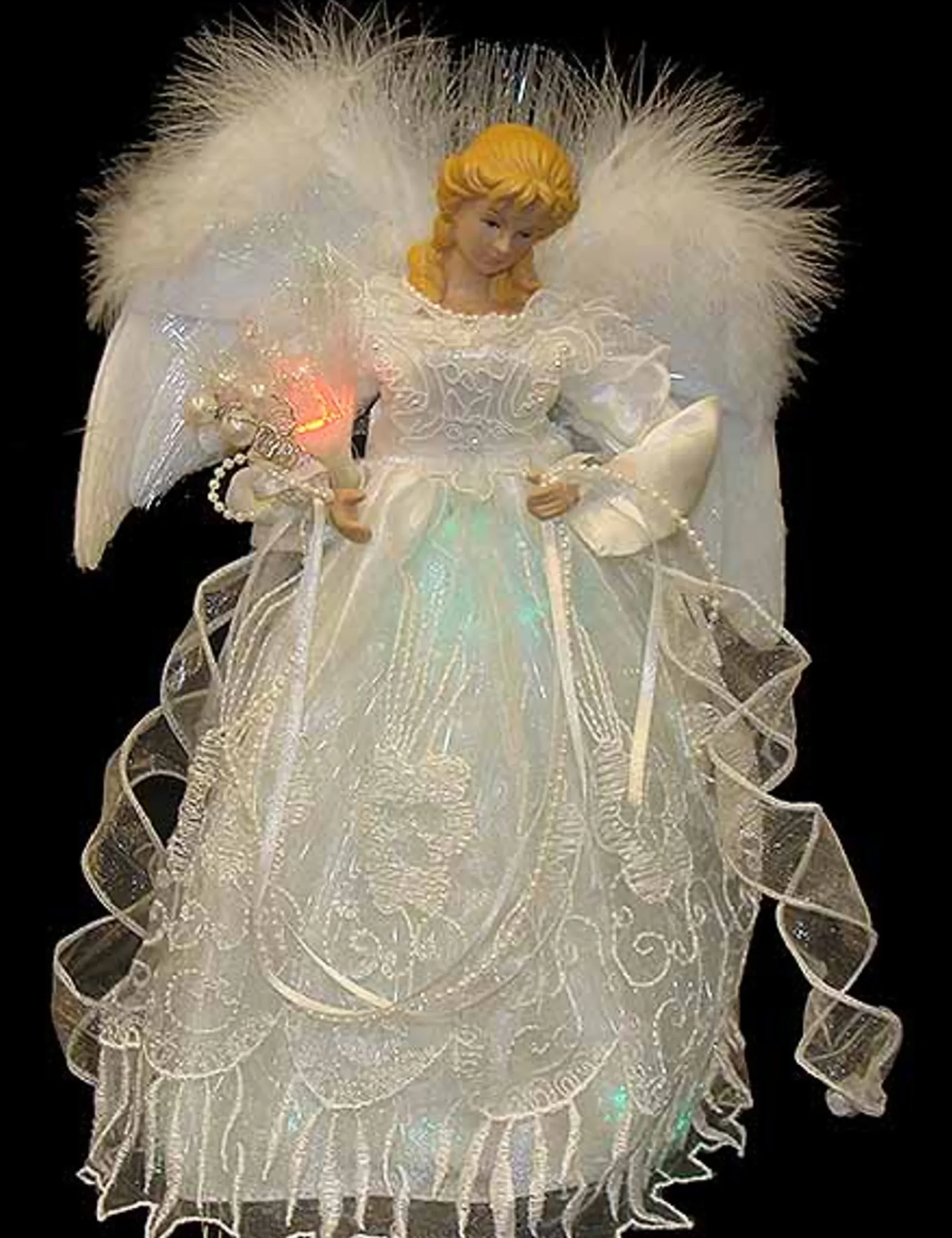 Kurt Adler Angels-12" Led Fiber Optic White And Silver Angel Christmas Tree Topper