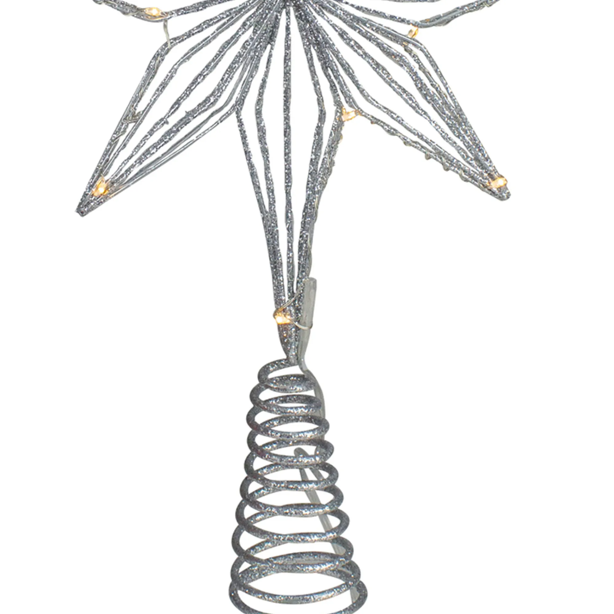 Northlight Stars-13.75" Led Lighted B/O Silver Glittered Geometric Star Christmas Tree Topper - Warm White Lights
