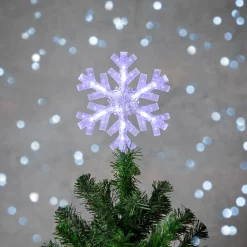 Northlight Stars-14.75" Led Lighted Clip-On Snowflake Christmas Tree Topper, White Lights
