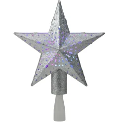 Kurt Adler Stars-9" Led Lighted Sliver Glitter Star Christmas Tree Topper - Multi Lights