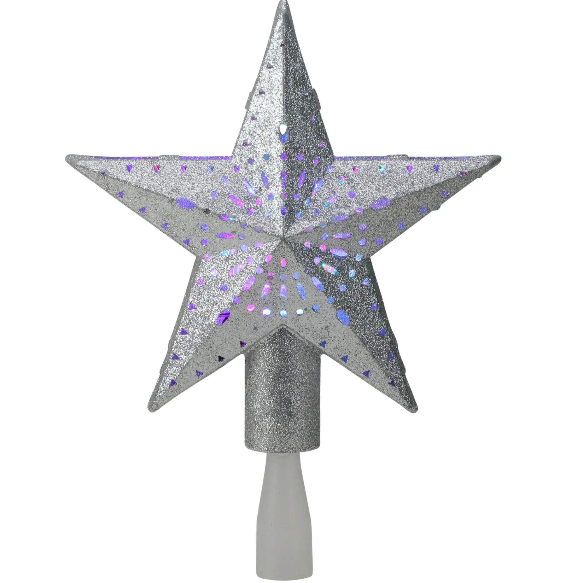 Kurt Adler Stars-9" Led Lighted Sliver Glitter Star Christmas Tree Topper - Multi Lights