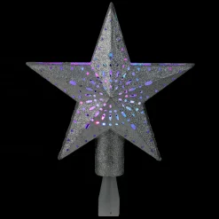 Kurt Adler Stars-9" Led Lighted Sliver Glitter Star Christmas Tree Topper - Multi Lights
