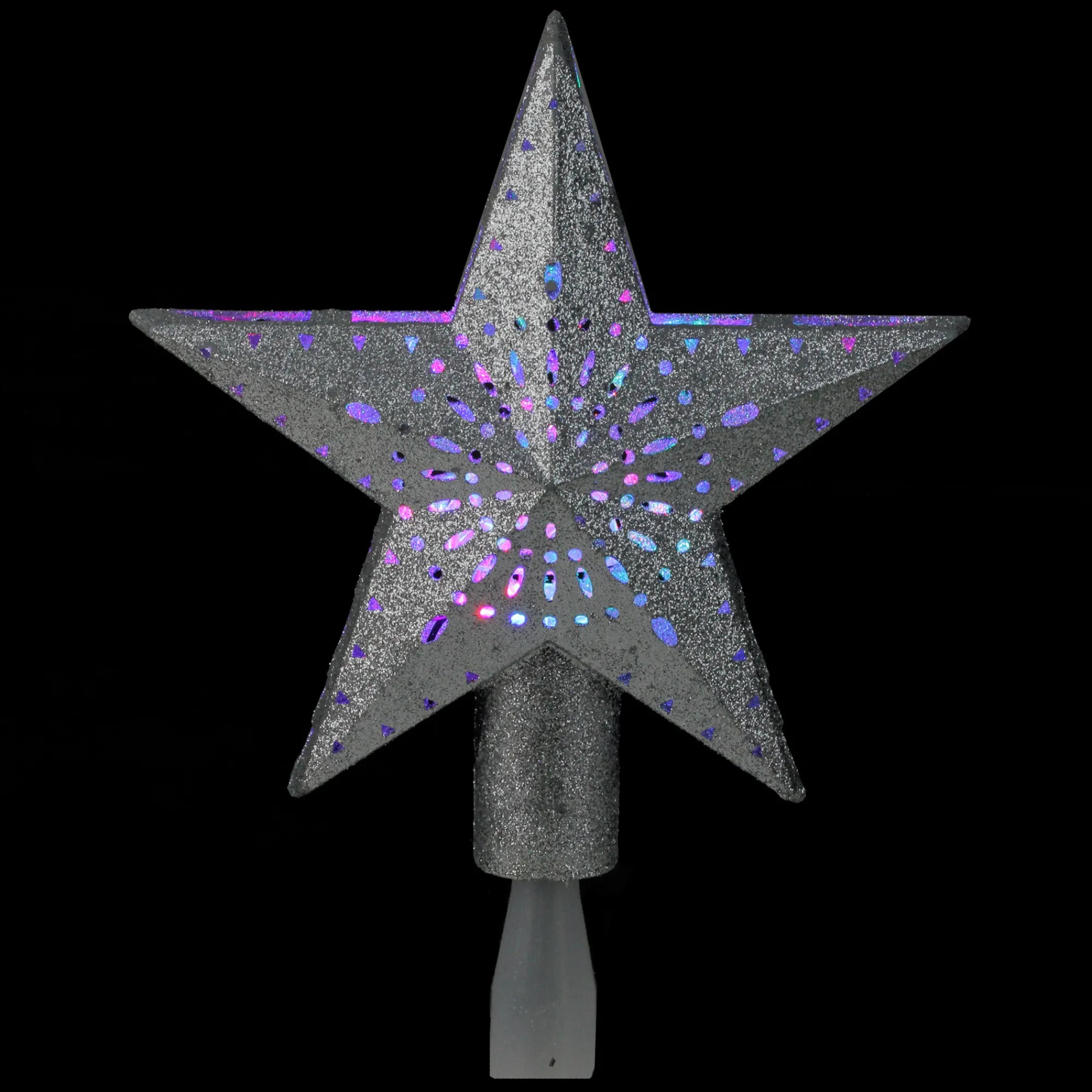 Kurt Adler Stars-9" Led Lighted Sliver Glitter Star Christmas Tree Topper - Multi Lights