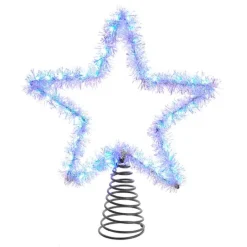 Kurt Adler Finials-55 Light Cool White Silver Tinsel Star Christmas Tree Topper 12.2 Inch Ad1022Cw