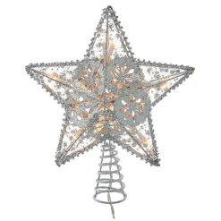 Kurt Adler Finials-20 Light Silver Star Christmas Tree Topper 10 Inch Ul0913S