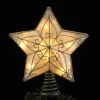 KSA Stars-11" Lighted 5 Point Capiz Star With Silver Scroll Design Christmas Tree Topper