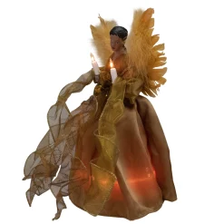 Kurt Adler Angels-11.5" Lighted African American Winged Angel Christmas Tree Topper - Clear Lights