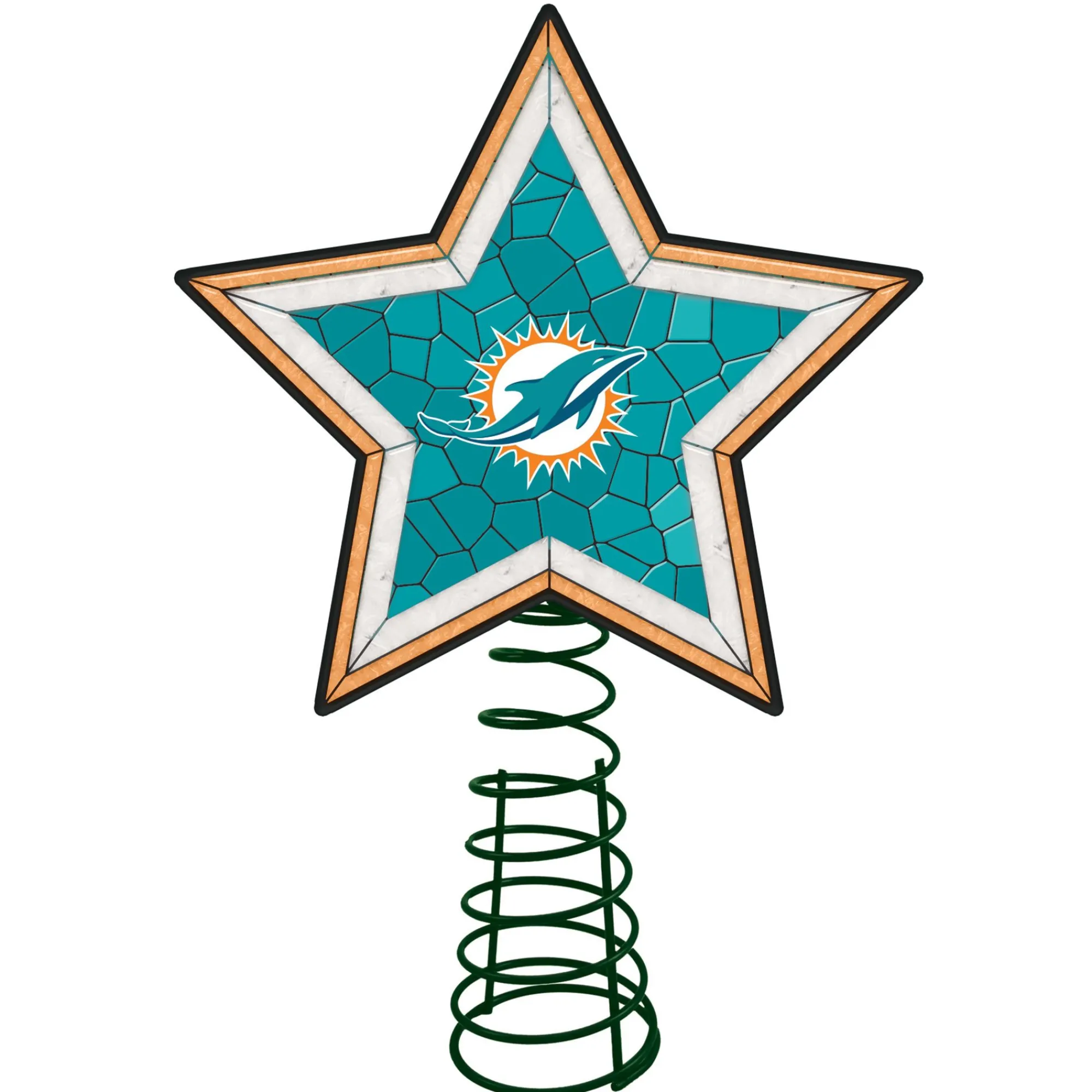 The Memory Company Stars-10" Lighted Aqua Green And White Star Nfl Miami Dolphins Christmas Tree Topper
