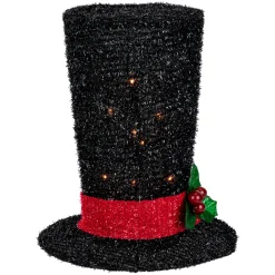 Northlight Stars-9.25" Lighted Black Tinsel Top Hat Christmas Tree Topper, Clear Lights