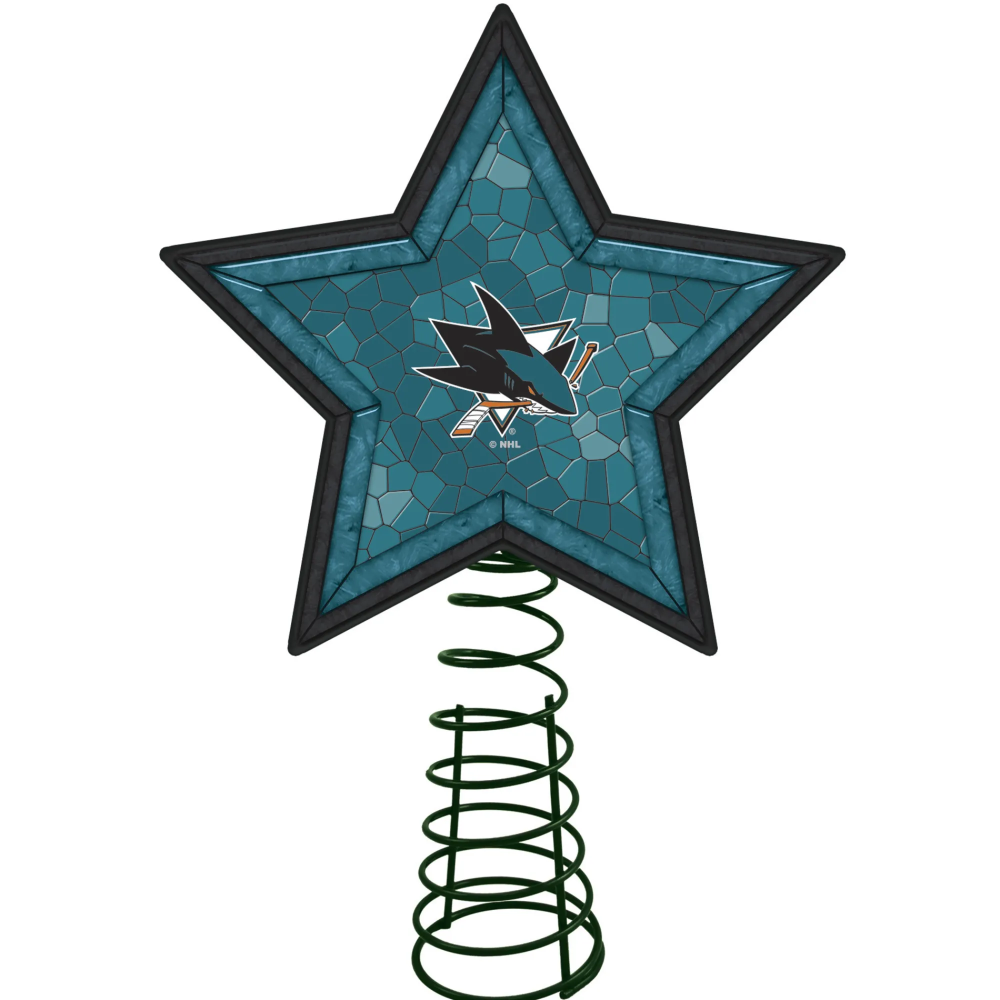 The Memory Company Stars-10" Lighted Blue And Black Star Nhl San Jose Sharks Mosaic Christmas Tree Topper