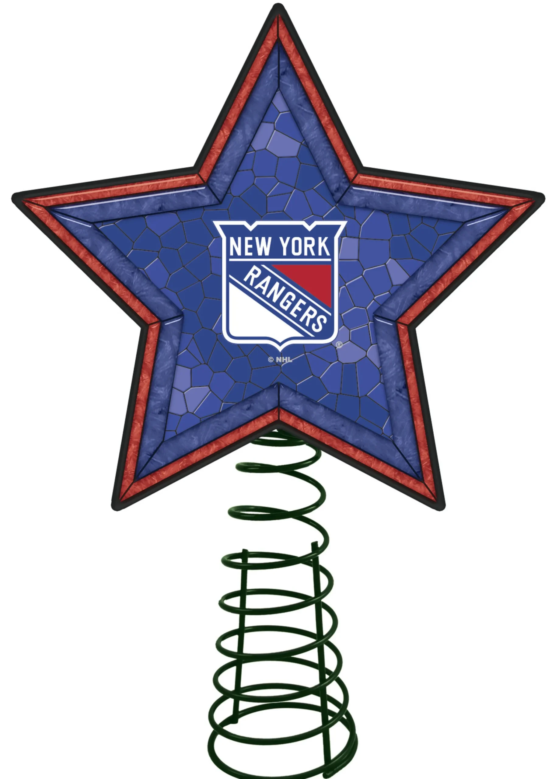 The Memory Company Stars-10" Lighted Blue And Red Star Nhl New York Rangers Mosaic Christmas Tree Topper