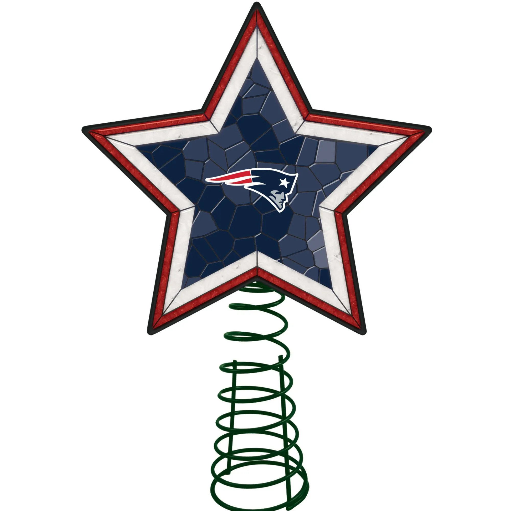 The Memory Company Stars-10" Lighted Blue And White Star Nfl New England Patriots Mosaic Christmas Tree Topper