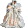 KSA Stars-14.5" Lighted Brown And White Angel Holding Stars Christmas Tree Topper, Clear Lights