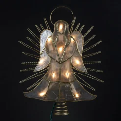 KSA Angels-10" Lighted Capiz Angel With Sunburst Rays Christmas Tree Topper - Clear Lights