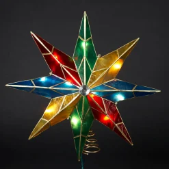KSA Stars-15" Lighted Capiz Poinsettia Star Christmas Tree Topper - Clear Lights