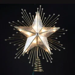 KSA Stars-8.75" Lighted Capiz Star With Beaded Sunbursts Christmas Tree Topper- Clear Lights