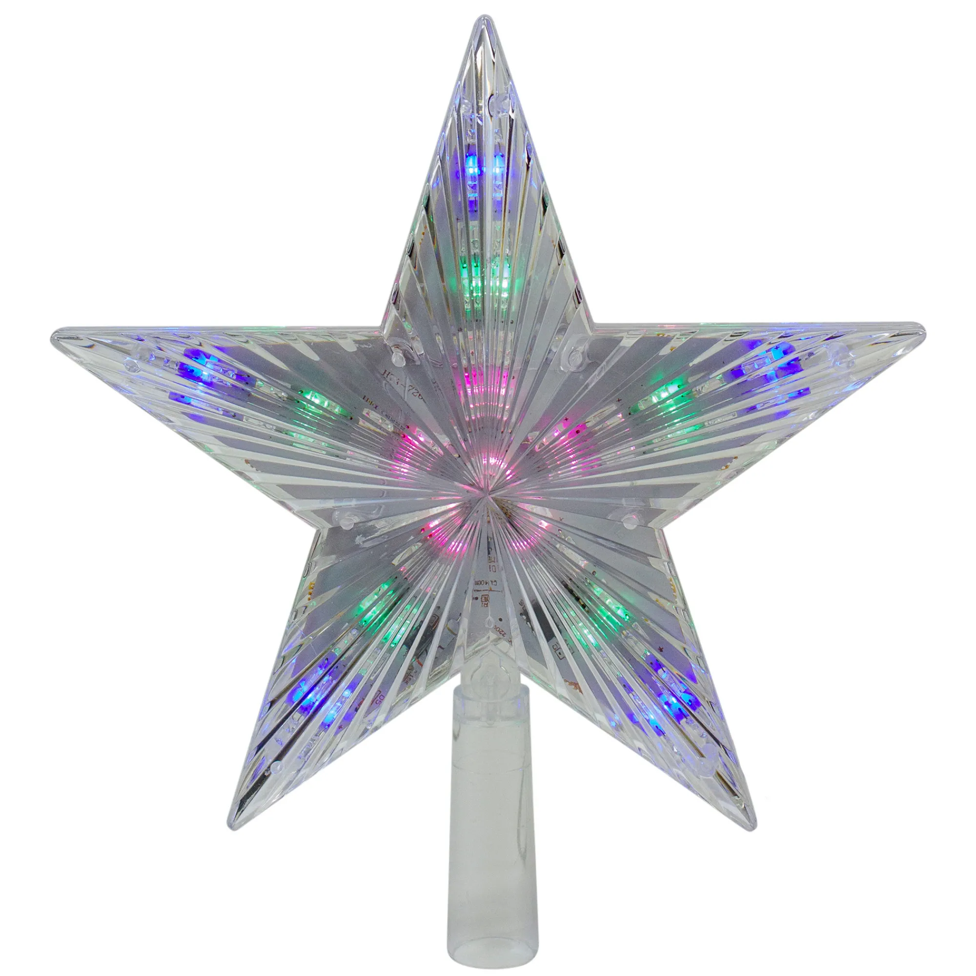 Hofert Stars-9.5" Lighted Clear 5 Point Star Christmas Tree Topper - Multicolor Led Lights