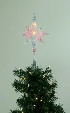 Sienna Stars-11" Lighted Clear Faceted Bethlehem Star Christmas Tree Topper - Multi Lights