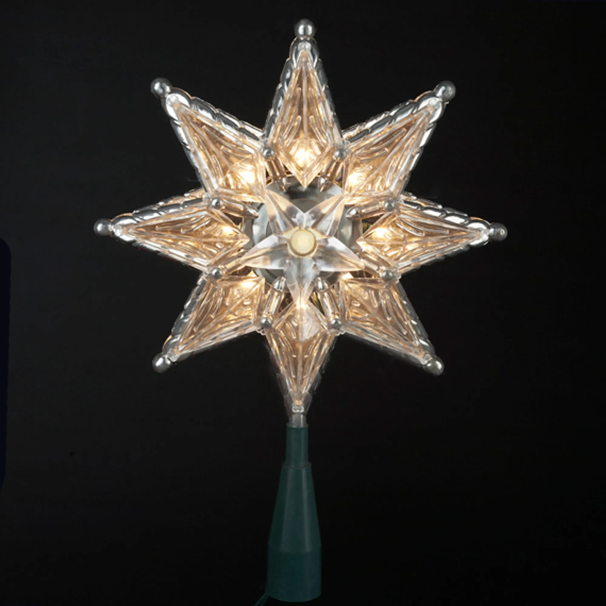 KSA Stars-8" Lighted Clear 8-Point Star Christmas Tree Topper - Clear Lights