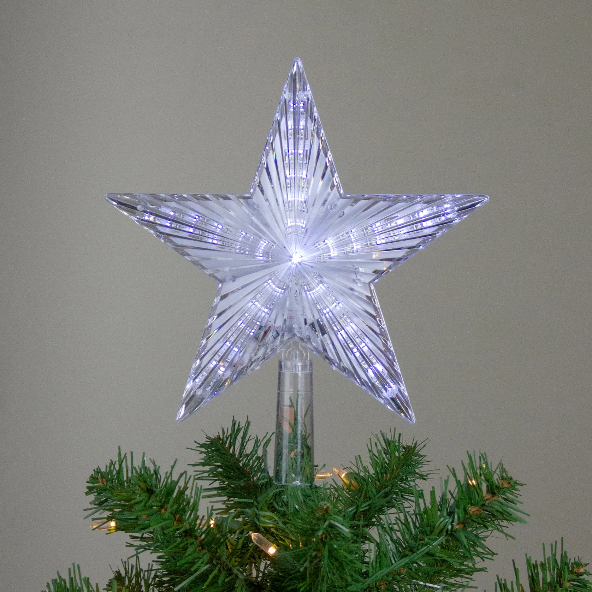 Hofert Stars-9.5" Lighted Clear Twinkling 5-Point Star Christmas Tree Topper - Clear White Led Lights