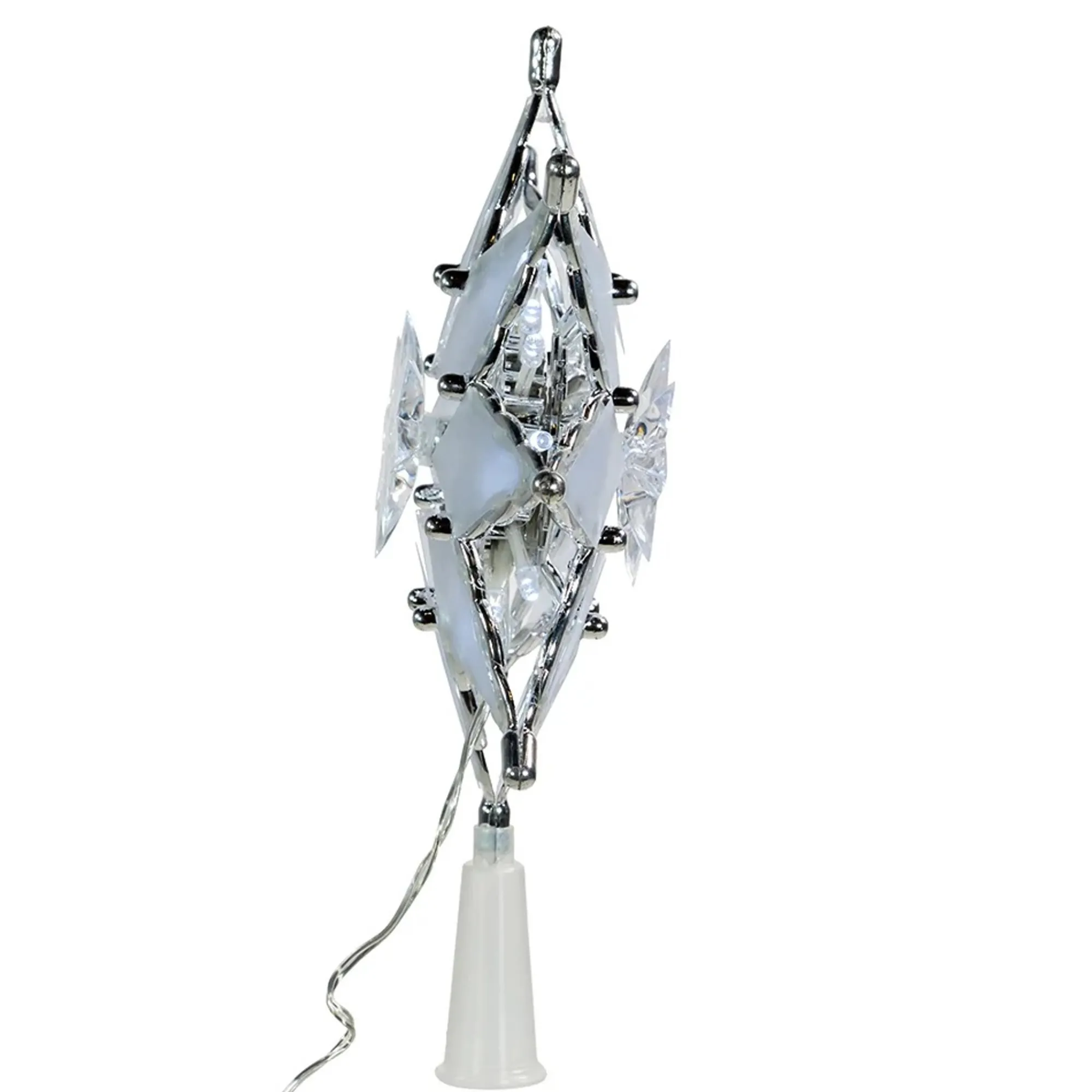 KSA Stars-8.5" Lighted Cool White Star Christmas Tree Topper, White Led Lights