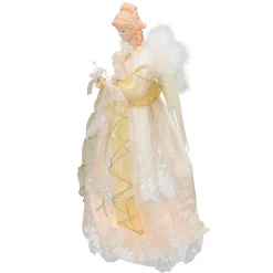 Kurt Adler Angels-16.5" Lighted Cream And Gold Angel Christmas Tree Topper - Clear Lights