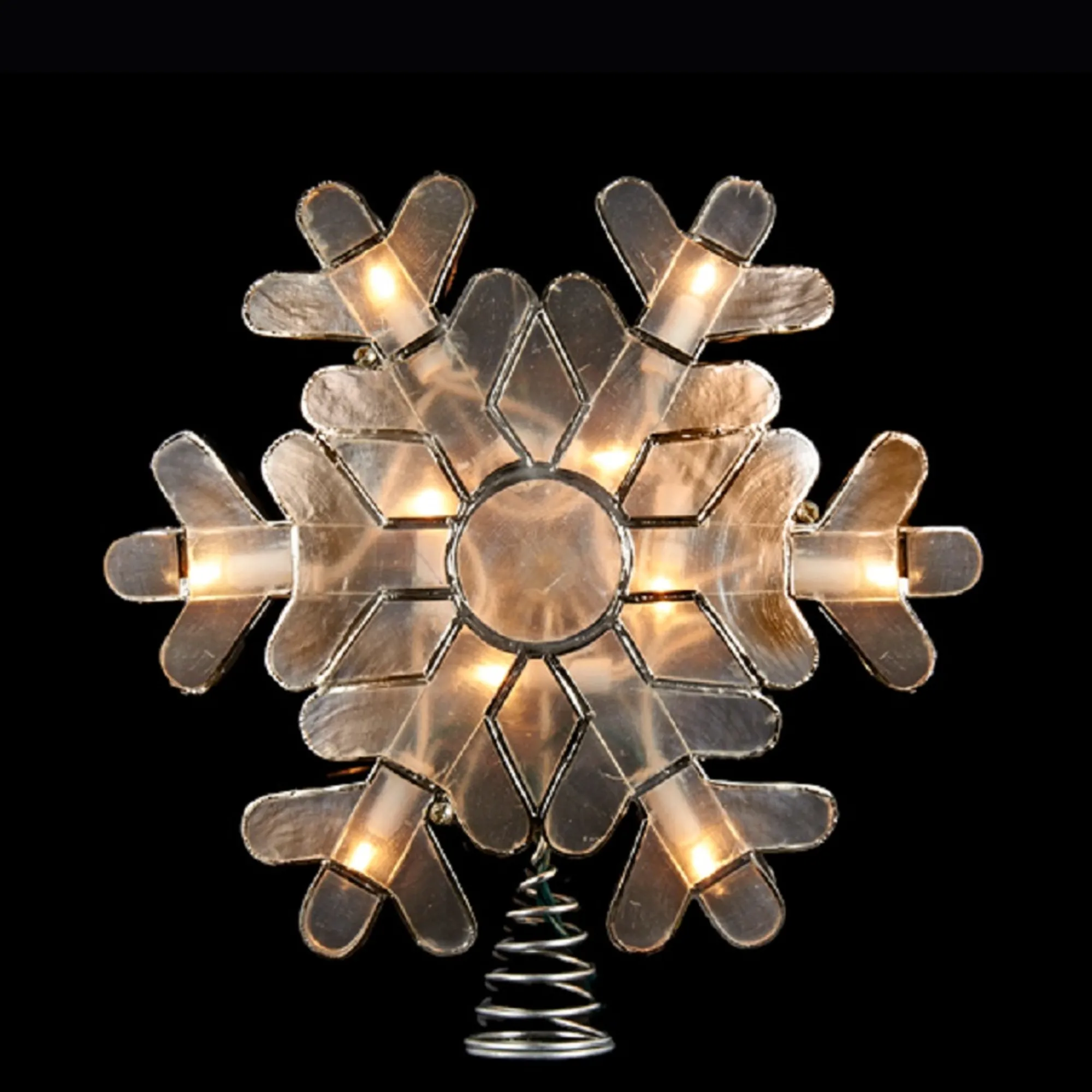 Kurt Adler Snowflake-9" Lighted Decorative Silver Capiz Shell Snowflake Christmas Tree Topper - Clear Lights