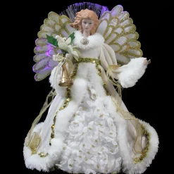 Northlight Angels-14" Lighted Fiber Optic Angel In Cream And Gold Gown Christmas Tree Topper