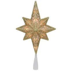 Northlight Stars-10" Lighted Frosted Clear And Gold Scroll Star Of Bethlehem Christmas Tree Topper - Clear Lights