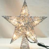 Northlight Stars-12" Lighted Glittering Silver Star Christmas Tree Topper - Clear Lights