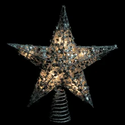 Northlight Stars-12" Lighted Glittering Silver Star Christmas Tree Topper - Clear Lights
