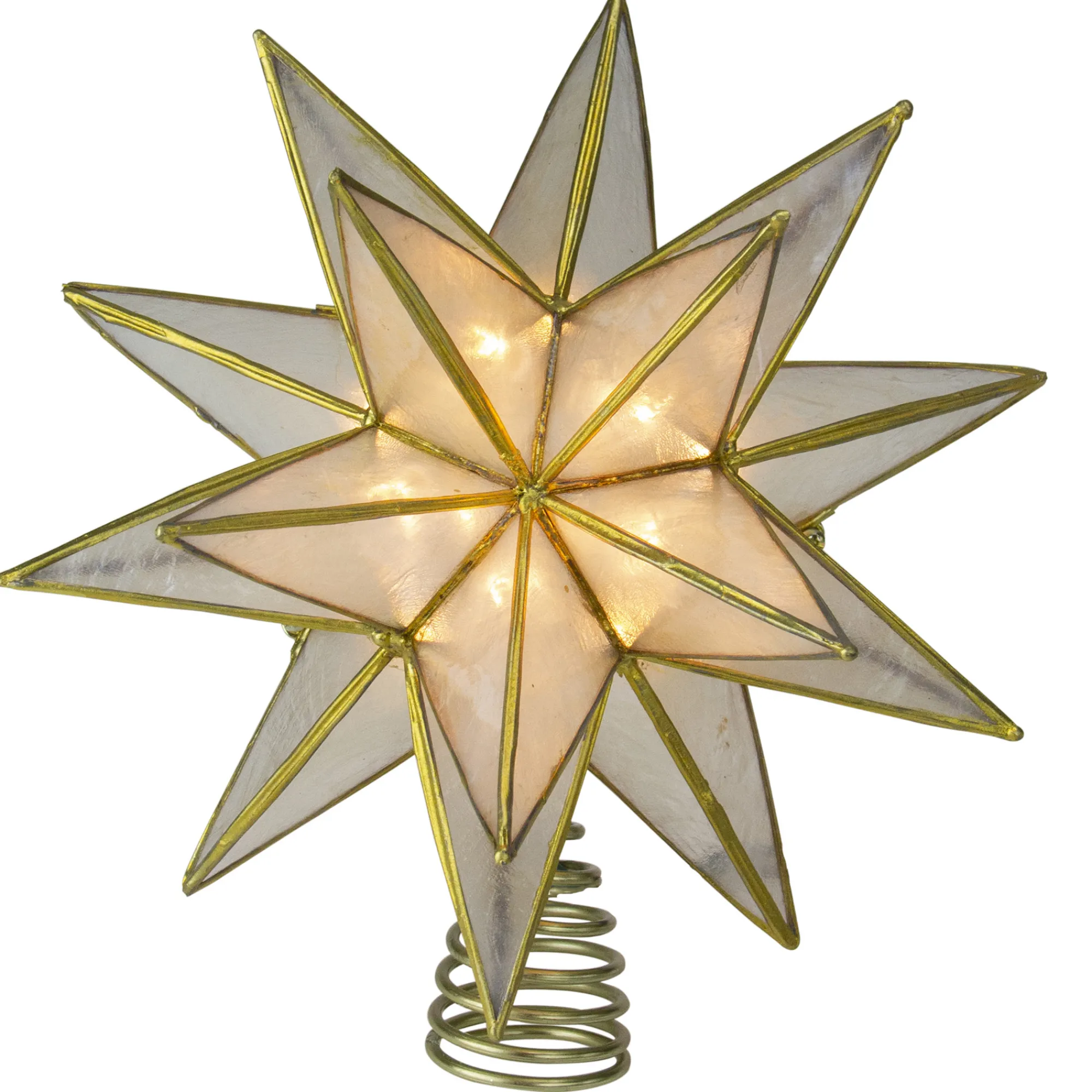 Kurt Adler Stars-10" Lighted Gold And Clear Capiz Star Christmas Tree Topper - Clear Lights
