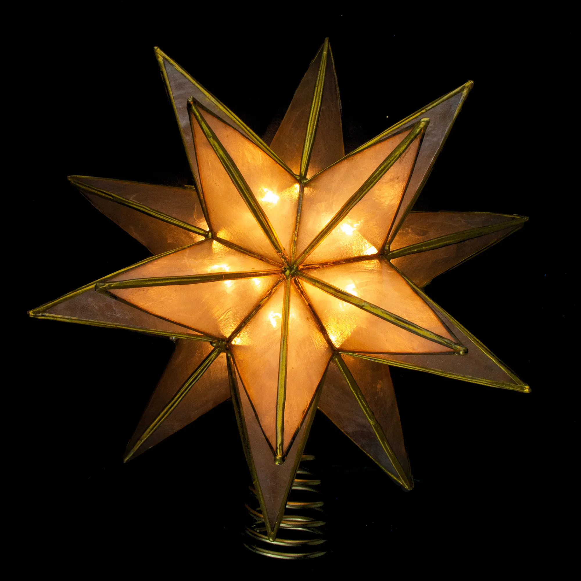 Kurt Adler Stars-10" Lighted Gold And Clear Capiz Star Christmas Tree Topper - Clear Lights
