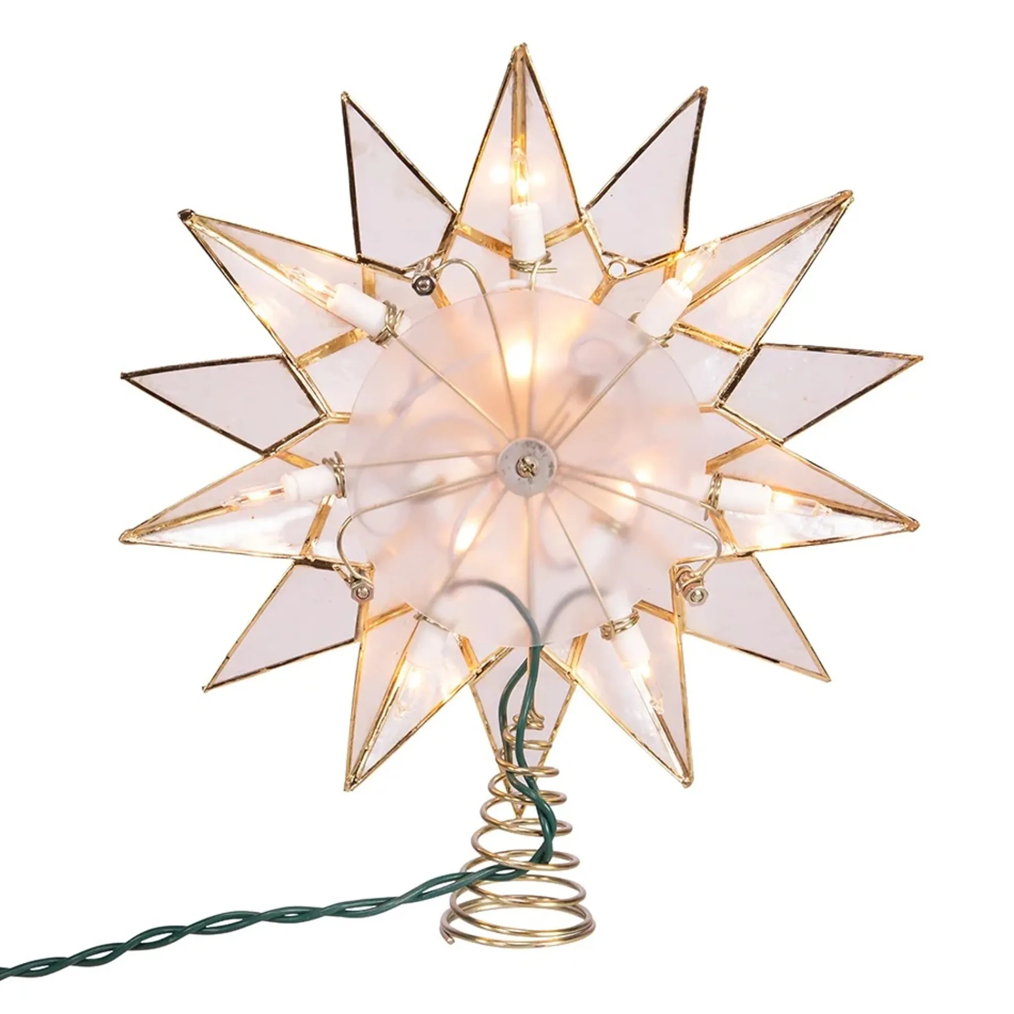 KSA Stars-9.75" Lighted Gold And Clear Star Christmas Tree Topper, Clear Lights