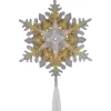 Northlight Snowflake-13.75" Lighted Gold And Silver Snowflake Christmas Tree Topper, Clear Lights
