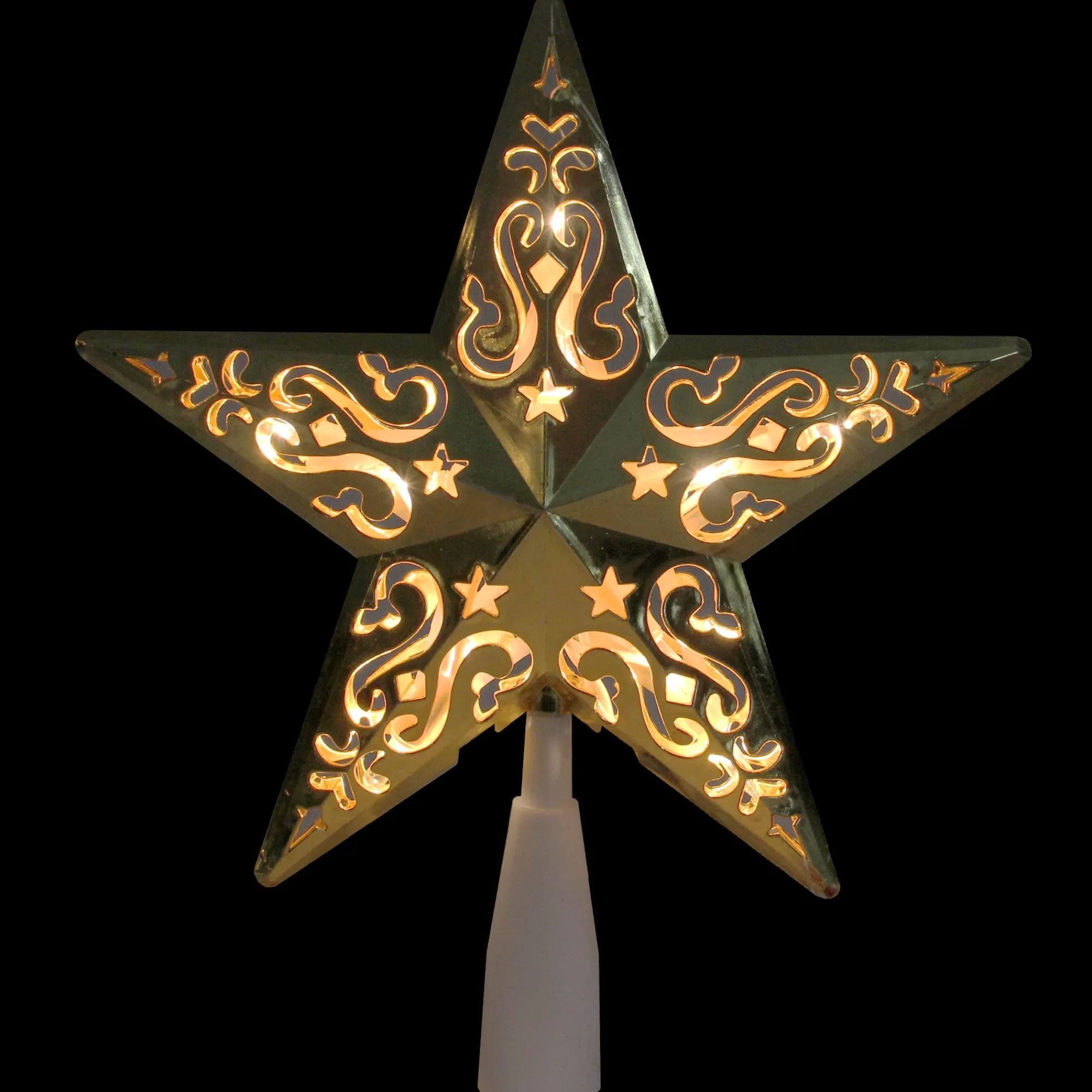 Northlight Stars-8.5" Lighted Gold And White Star Cut-Out Design Christmas Tree Topper - Clear Lights