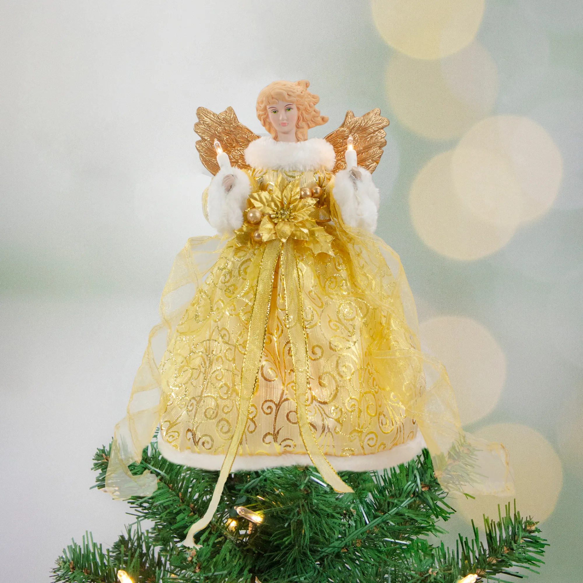 Northlight Angels-12" Lighted Gold Angel With Wings Christmas Tree Topper - Clear Lights
