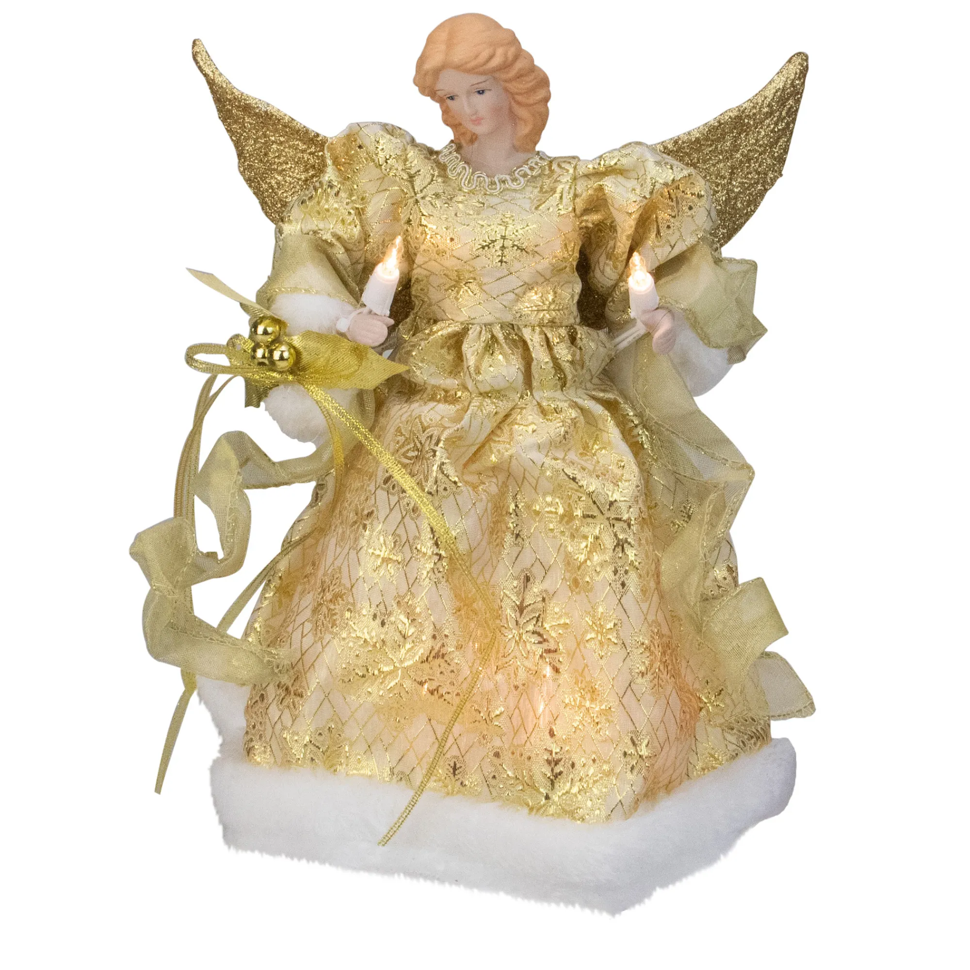 Kurt Adler Angels-12" Lighted Gold Angel With A Snowflakes Christmas Tree Topper - Clear Lights