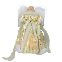 Kurt Adler Angels-10" Lighted Gold Angel With Feathered Wings Christmas Tree Topper - Clear Lights