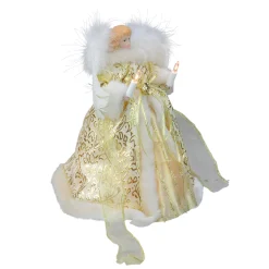 Kurt Adler Angels-10" Lighted Gold Angel With Feathered Wings Christmas Tree Topper - Clear Lights