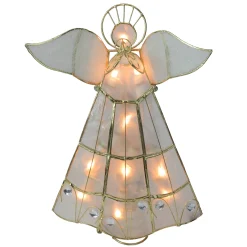 Kurt Adler Angels-9.75" Lighted Gold Capiz Angel Trumpeter Christmas Tree Topper - Clear Lights