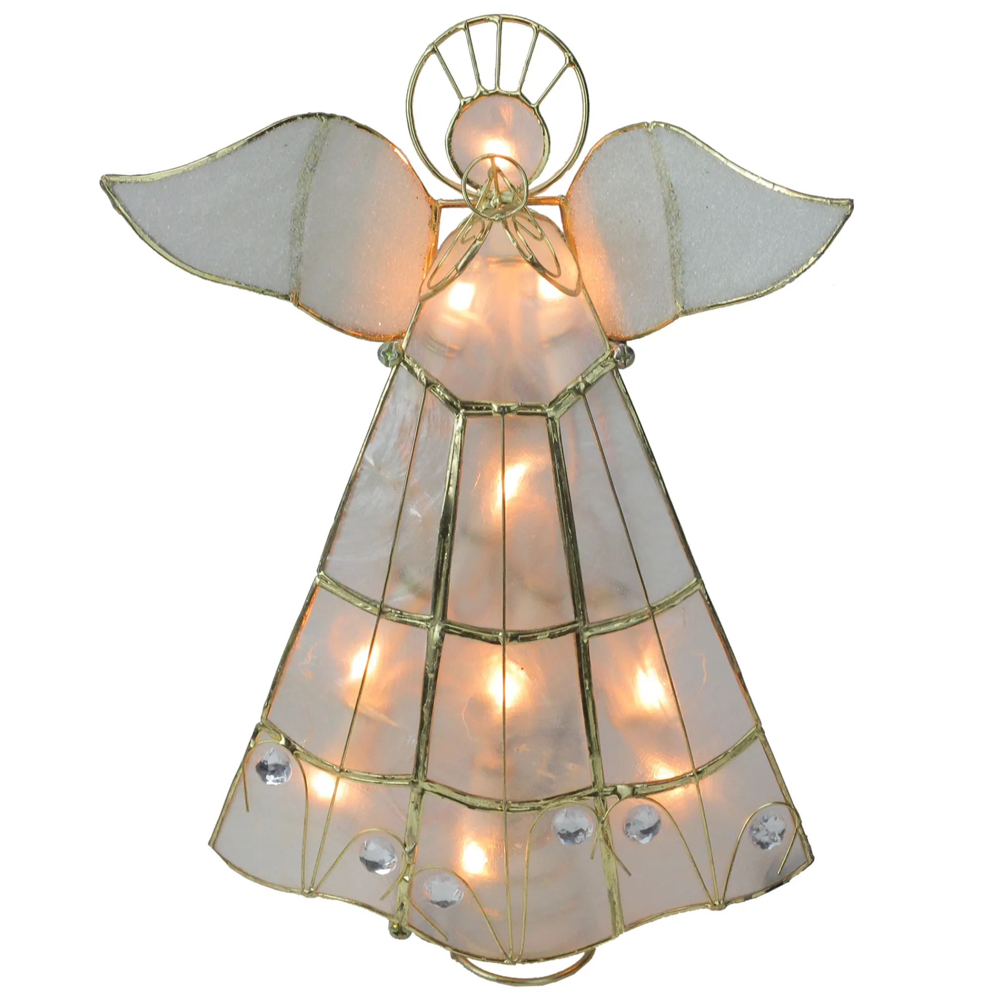 Kurt Adler Angels-9.75" Lighted Gold Capiz Angel Trumpeter Christmas Tree Topper - Clear Lights