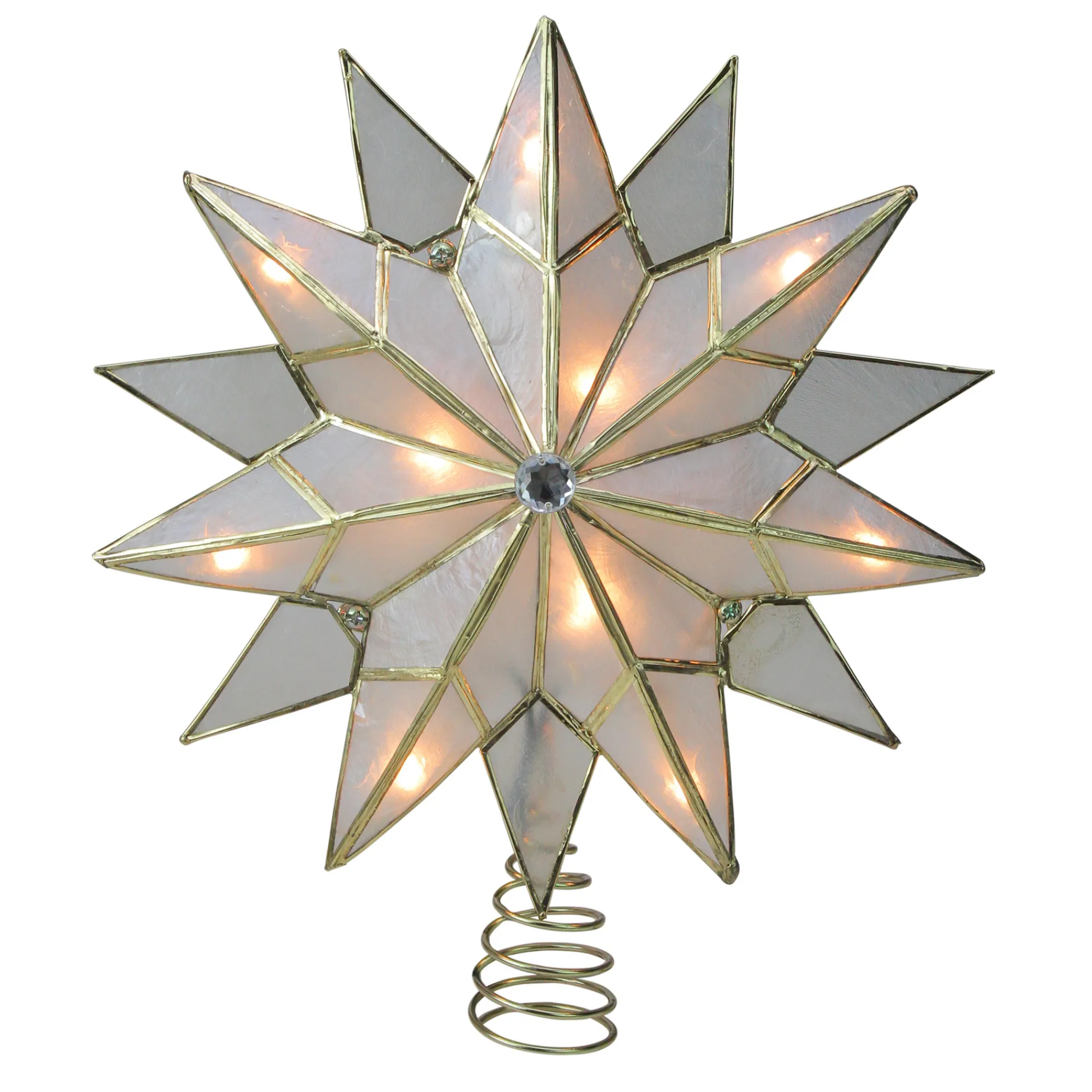 Kurt Adler Stars-8.5" Lighted Gold Double Tip Star Christmas Tree Topper - Clear Lights