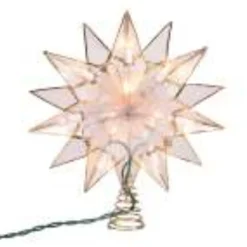 Kurt Adler Stars-8.5" Lighted Gold Double Tip Star Christmas Tree Topper - Clear Lights