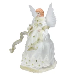 Kurt Adler Angels-16" Lighted Gold Fiber Optic Animated Porcelain Angel Christmas Tree Topper
