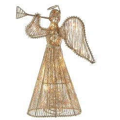 KSA Stars-13" Lighted Gold Glittered Angel Christmas Tree Topper, Clear Lights