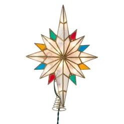 KSA Stars-9.75" Lighted Gold Glittered Star Christmas Tree Topper, Clear Lights